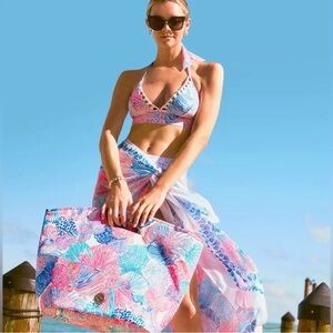 Lilly Pulitzer Multi Roar of the Seas Scrunchie Ribbon, Pareo & Cooler Tote NWT